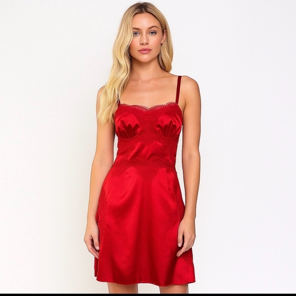 DOLCE & GABBANA Vintage Red Silk Satin lace slip dress size 38 US 4 midi Y2K - Picture 1 of 11